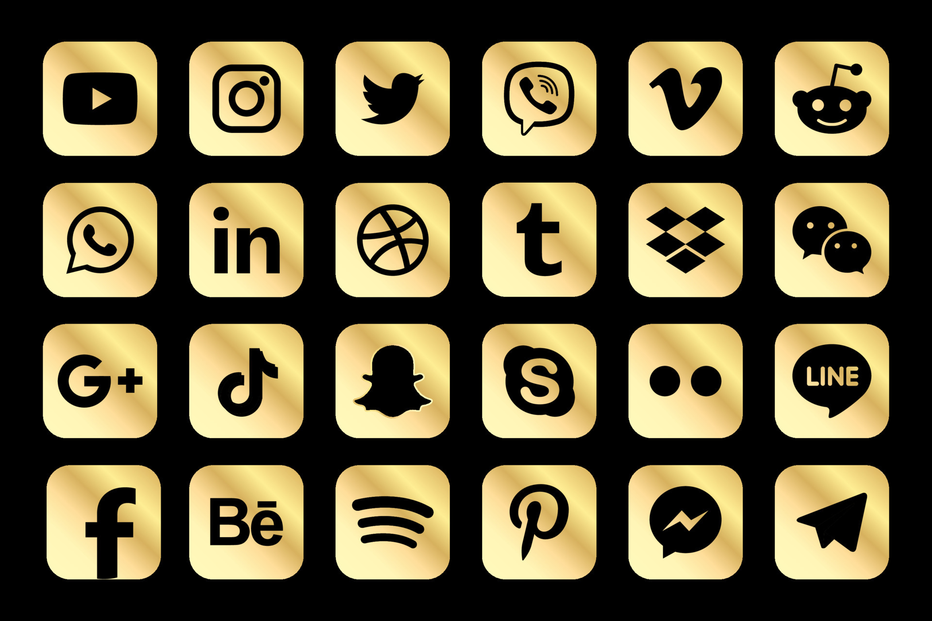 golden-facebook-instagram-twitter-youtube-whatsapp-dribble-tiktok-linkedin-google-plus-and-many-more-golden-collection-of-popular-social-media-icons-free-vector